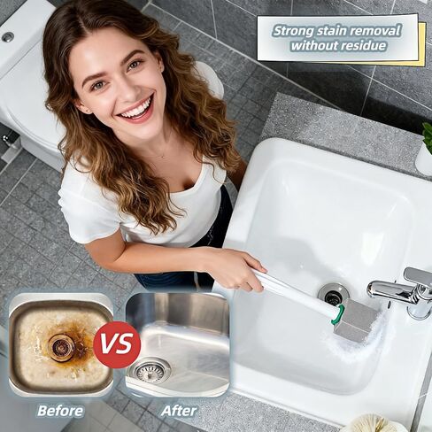 فرشاة تنظيف المرحاض من الخفاف بمقبض 9.5 بوصة - 1 منظف + 4 أحجار خفاف - إزالة بقع الماء العسر والصدأ والليمون من المرحاض والحوض والبلاط والشواية وحمام السباحة - بدون خدش، سهلة الإمساك in Kuwait