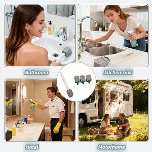 فرشاة تنظيف المرحاض من الخفاف بمقبض 9.5 بوصة - 1 منظف + 4 أحجار خفاف - إزالة بقع الماء العسر والصدأ والليمون من المرحاض والحوض والبلاط والشواية وحمام السباحة - بدون خدش، سهلة الإمساك in Kuwait