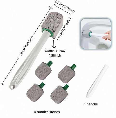 فرشاة تنظيف المرحاض من الخفاف بمقبض 9.5 بوصة - 1 منظف + 4 أحجار خفاف - إزالة بقع الماء العسر والصدأ والليمون من المرحاض والحوض والبلاط والشواية وحمام السباحة - بدون خدش، سهلة الإمساك in Kuwait