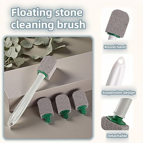فرشاة تنظيف المرحاض من الخفاف بمقبض 9.5 بوصة - 1 منظف + 4 أحجار خفاف - إزالة بقع الماء العسر والصدأ والليمون من المرحاض والحوض والبلاط والشواية وحمام السباحة - بدون خدش، سهلة الإمساك in Kuwait