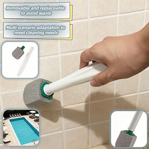 فرشاة تنظيف المرحاض من الخفاف بمقبض 9.5 بوصة - 1 منظف + 4 أحجار خفاف - إزالة بقع الماء العسر والصدأ والليمون من المرحاض والحوض والبلاط والشواية وحمام السباحة - بدون خدش، سهلة الإمساك in Kuwait