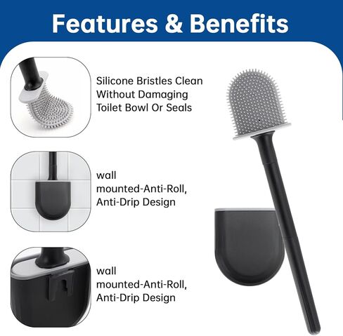 RV Essentials, RV Toilet Brush Black– Camper Must Have Silicone Toilet Brush for Travel Trailer, Wall Mounted Toilet Brush-Anti-Roll, Anti-Drip Design, Camper Must Haves in Saudi Arabia