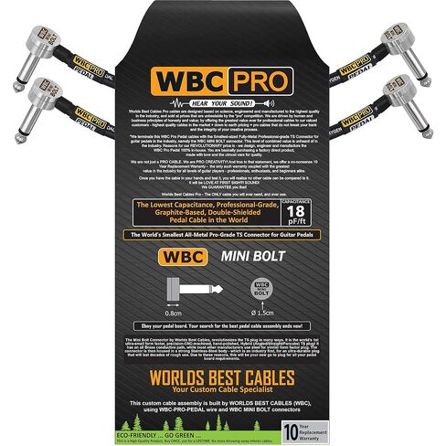 وحدتان - 6 بوصة - WBC-PRO-PEDAL - 22 AWG - غطاء منخفض (18pF/قدم) - درجة احترافية - يعتمد على الجرافيت - دواسة مزدوجة الحماية، تأثيرات، رقعة، كابل أداة مع مقابس TS بزاوية صغيرة جدًا WBC MINI BOLT in Saudi Arabia