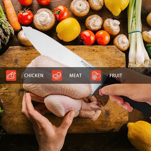 سكين الشيف، سكين مطبخ من الفولاذ المقاوم للصدأ عالي الكربون مقاس 10 بوصات، سكين قطع حاد مع مقبض مريح للمنزل أو العمل (أسود) in Kuwait