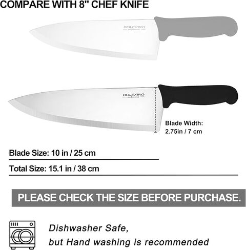 سكين الشيف، سكين مطبخ من الفولاذ المقاوم للصدأ عالي الكربون مقاس 10 بوصات، سكين قطع حاد مع مقبض مريح للمنزل أو العمل (أسود) in Kuwait