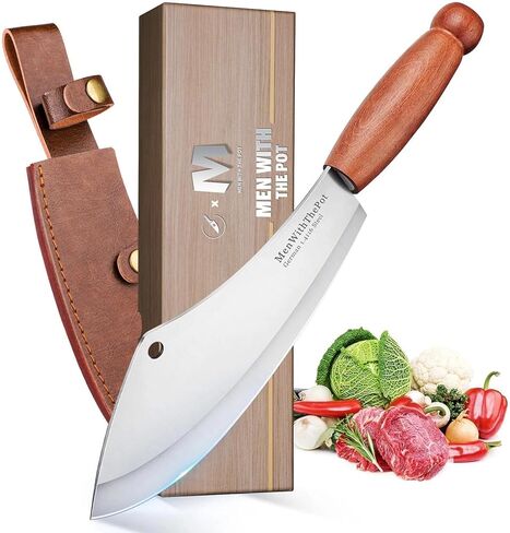 MEN WITH THE POT Meat Cleaver Knife, Hand Forged Ultra Sharp Stainless Steel Butcher Knife with Sheath, Multipurpose Chef Knife for Kitchen Outdoor Cooking Camping BBQ, Gift for Man Women in Saudi Arabia