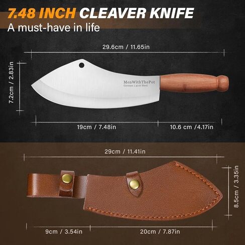 MEN WITH THE POT Meat Cleaver Knife, Hand Forged Ultra Sharp Stainless Steel Butcher Knife with Sheath, Multipurpose Chef Knife for Kitchen Outdoor Cooking Camping BBQ, Gift for Man Women in Saudi Arabia