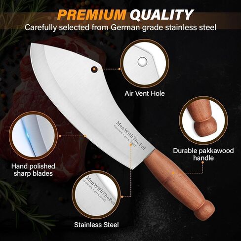 MEN WITH THE POT Meat Cleaver Knife, Hand Forged Ultra Sharp Stainless Steel Butcher Knife with Sheath, Multipurpose Chef Knife for Kitchen Outdoor Cooking Camping BBQ, Gift for Man Women in Saudi Arabia