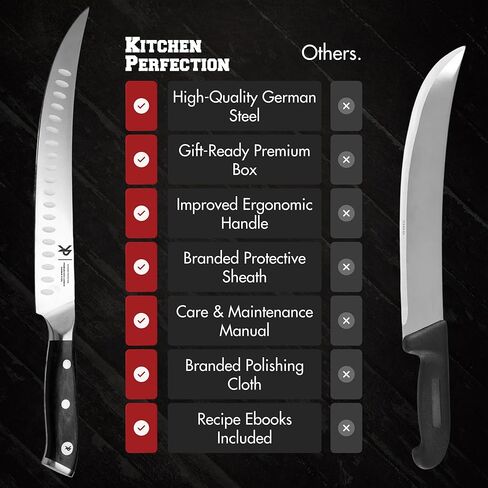 KITCHEN PERFECTION 10" Butcher Knife for Meat Cutting & Trimming-Ultra Sharp Cimeter Breaking Carving Knife with Sheath- Premium German Steel,Full Tang Ergonomic Handle -Perfect Grilling Gifts for Men in Saudi Arabia