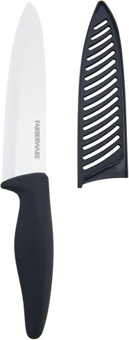 Farberware 6-inch Ceramic Chef knife with Blade Cover & Black Soft-Grip Handle, White (5226732) in Saudi Arabia