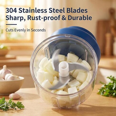 2026 New Electric Garlic Chopper, Mini Portable Veggie Chopper USB Charging Wireless Food Processor, Upgrade Electric Mini Garlic Chopper Set Wireless Veggie Grinder (Blue, 250ML) in Saudi Arabia