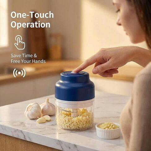 2026 New Electric Garlic Chopper, Mini Portable Veggie Chopper USB Charging Wireless Food Processor, Upgrade Electric Mini Garlic Chopper Set Wireless Veggie Grinder (Blue, 250ML) in Saudi Arabia