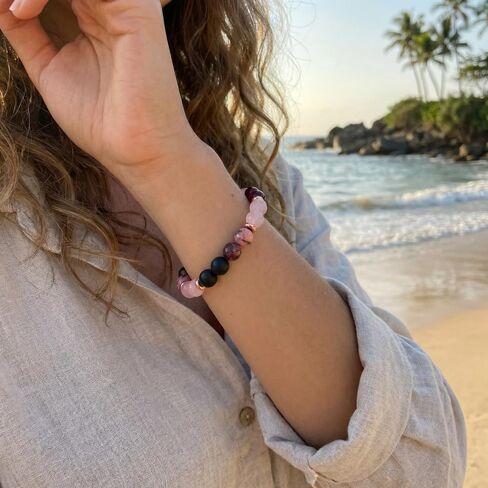 Natural Stone Beaded Bracelets for Women Men - 8MM Semi-Precious Stones Bracelets Adjustable Crystal Beads Stretch Bracelet in Saudi Arabia