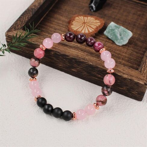 Natural Stone Beaded Bracelets for Women Men - 8MM Semi-Precious Stones Bracelets Adjustable Crystal Beads Stretch Bracelet in Saudi Arabia