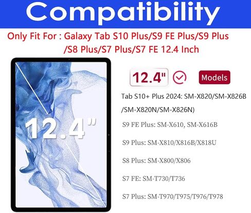 Screen Protector For Galaxy Tab S8 Plus/S7 Plus/S7 FE/S9 Plus 12.4 Inch 2021/2023, Tempered Glass Film Guard For Samsung S8+ S7+ SM-X800/X806 Anti-Scratch 9H Hardness Bubble-free Clear in Kuwait