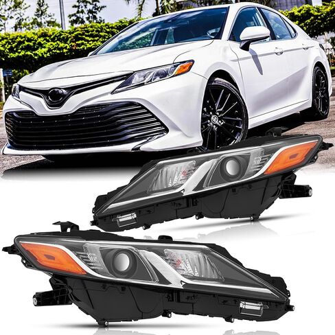 Headlights Assembly Pair for 2018-2024 Toyota Camry L/LE/SE OE Factory Style Halogen Projector Headlamps Head Lights Replacement Left Driver Side LH,Chrome Housing Amber Reflector in Saudi Arabia