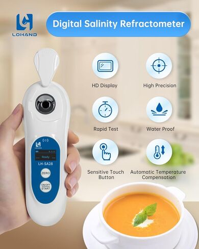3-in-1 Digital Salinity Refractometer with ATC/Refractive Index(RI), Accurate Measurement with Precision Light-Blocking Cover, Fast Touchscreen Test Spoon Meat/Aquarium/Saltwater, Salt Content:0-28% in Saudi Arabia