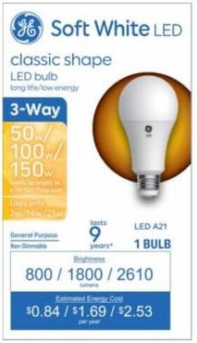 استبدال GE Basic LED 150/100/50 واط، أبيض ناعم، مصابيح A21 ثلاثية الاتجاهات (عبوة واحدة) in Kuwait