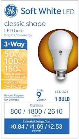 استبدال GE Basic LED 150/100/50 واط، أبيض ناعم، مصابيح A21 ثلاثية الاتجاهات (عبوة واحدة) in Kuwait
