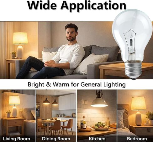 مصابيح كهربائية متوهجة 60 وات، لمبة إضاءة خدمة خشنة A19، قاعدة متوسطة E26، أبيض ناعم 2700 كلفن، قابلة للتعتيم، 110-130 فولت (4 عبوات) in Kuwait
