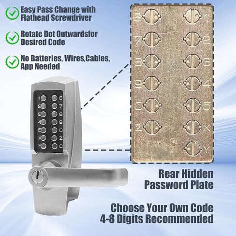Mechanical Door Lock, Mechanical Push Button Lever Lock, Keyless Entry Commercial & Residential, Water-Proof Zinc Alloy, Easy to Install, for Garden, Yard, Garage in Saudi Arabia