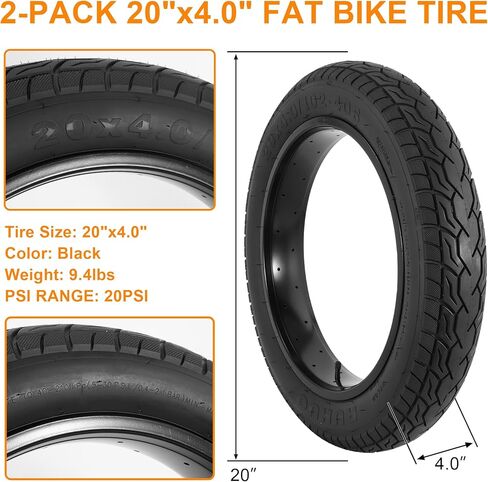 2-Pack 20x4.0 Fat Bike Tires & Tubes, 20 Inch Bike Tire Tube, Folding Replacement Bicycle Tires with 2 Tire Levers for Mountain Bike and Ebike in Saudi Arabia
