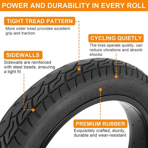 2-Pack 20x4.0 Fat Bike Tires & Tubes, 20 Inch Bike Tire Tube, Folding Replacement Bicycle Tires with 2 Tire Levers for Mountain Bike and Ebike in Saudi Arabia