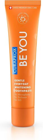 Curaprox Whitening Toothpaste – for Fresh Breath & Gum Care | Enzymatic Formula, Peach & Apricot Flavour, Orange, 60ml | Vegan, SLS-Free, Fluoride 950ppm | Swiss Made in Saudi Arabia