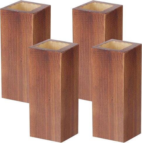 Retro Red Cuboid Pine Wooden Square Holes Risers, Heavy Duty Wood Riser Enhancer Fit Inner Hole 1.97" Increase Height 5.91" for Dining Bench Legs, Chest of Drawers and Plant Pots 4Pcs in Saudi Arabia