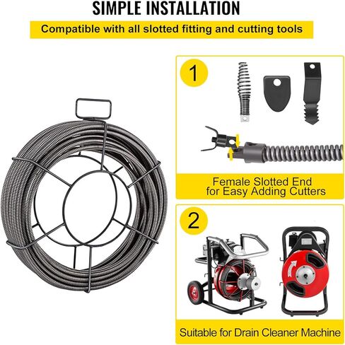 Happybuy Drain Cleaning Cable 50 Feet x 1/2 Inch, Solid Core Sewer Cable, Auger Snake for Clog Removal, Ideal for Pipe and Drain Cleaning in Saudi Arabia