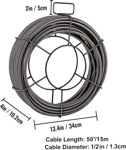 Happybuy Drain Cleaning Cable 50 Feet x 1/2 Inch, Solid Core Sewer Cable, Auger Snake for Clog Removal, Ideal for Pipe and Drain Cleaning in Saudi Arabia