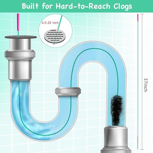 مزيل سدادة تصريف شعر الثعبان، أداة إزالة شعر الثعبان المعدنية المضادة للكسر مقاس 91.48 سم مع طبقة من النايلون، أداة تنظيف صرف الثعبان للسباكة - 6 عبوات للحمام، الدش، حوض المطبخ، حوض الاستحمام in Kuwait