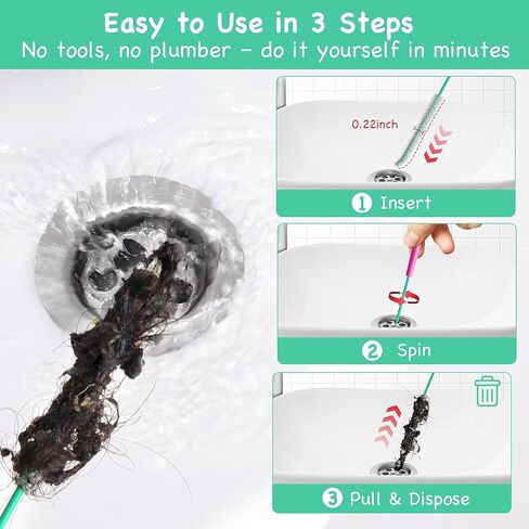 مزيل سدادة تصريف شعر الثعبان، أداة إزالة شعر الثعبان المعدنية المضادة للكسر مقاس 91.48 سم مع طبقة من النايلون، أداة تنظيف صرف الثعبان للسباكة - 6 عبوات للحمام، الدش، حوض المطبخ، حوض الاستحمام in Kuwait