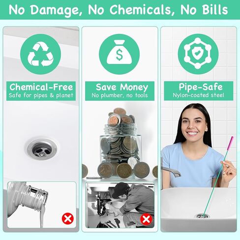 مزيل سدادة تصريف شعر الثعبان، أداة إزالة شعر الثعبان المعدنية المضادة للكسر مقاس 91.48 سم مع طبقة من النايلون، أداة تنظيف صرف الثعبان للسباكة - 6 عبوات للحمام، الدش، حوض المطبخ، حوض الاستحمام in Kuwait