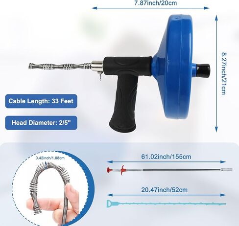 استنزاف ثعبان اوجير 33FT، اوجير السباكة للانسداد، وإزالة الشعر في حوض الحمام المطبخ، حوض الاستحمام، المرحاض، ثعبان أنبوب طويل للغاية مع أداة إزالة الشعر 1x، فرشاة تنظيف 2x ومزيل سدادة الصرف 2x in Kuwait