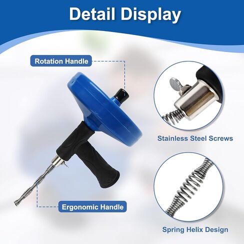 استنزاف ثعبان اوجير 33FT، اوجير السباكة للانسداد، وإزالة الشعر في حوض الحمام المطبخ، حوض الاستحمام، المرحاض، ثعبان أنبوب طويل للغاية مع أداة إزالة الشعر 1x، فرشاة تنظيف 2x ومزيل سدادة الصرف 2x in Kuwait