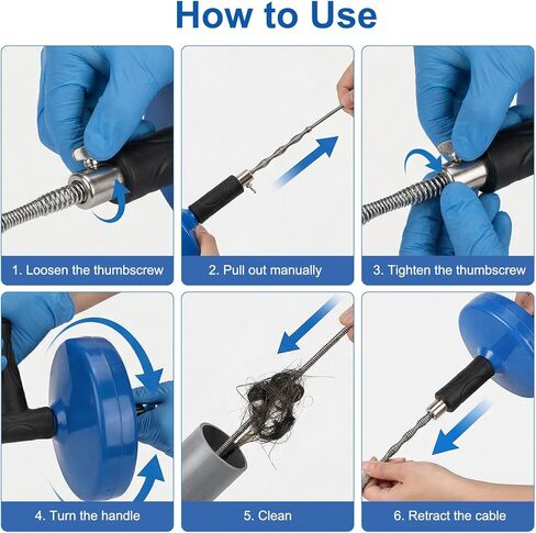 استنزاف ثعبان اوجير 33FT، اوجير السباكة للانسداد، وإزالة الشعر في حوض الحمام المطبخ، حوض الاستحمام، المرحاض، ثعبان أنبوب طويل للغاية مع أداة إزالة الشعر 1x، فرشاة تنظيف 2x ومزيل سدادة الصرف 2x in Kuwait