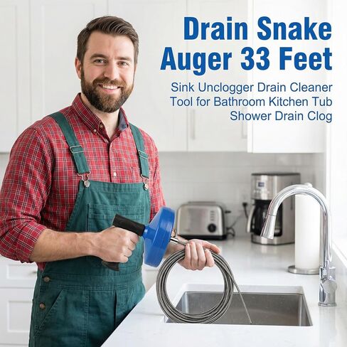 استنزاف ثعبان اوجير 33FT، اوجير السباكة للانسداد، وإزالة الشعر في حوض الحمام المطبخ، حوض الاستحمام، المرحاض، ثعبان أنبوب طويل للغاية مع أداة إزالة الشعر 1x، فرشاة تنظيف 2x ومزيل سدادة الصرف 2x in Kuwait