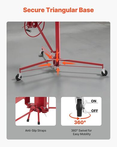 VEVOR 11ft Drywall Lift, Heavy-Duty 150 lbs Sheetrock Hoist with Adjustable Telescoping Arm, Lockable Wheels, Drywall Lifter Panel Jack Hoist Tools Ideal for Ceiling & Wall Installation (Red) in Kuwait