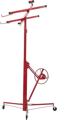 VEVOR 11ft Drywall Lift, Heavy-Duty 150 lbs Sheetrock Hoist with Adjustable Telescoping Arm, Lockable Wheels, Drywall Lifter Panel Jack Hoist Tools Ideal for Ceiling & Wall Installation (Red) in Kuwait