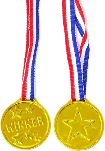 24PCS Gold Plastic Winner Award Medals Gymnastics Field Day Awards Medals for Recreational Activities, Games, Sports, Dress Up and More with Red, White & Blue Ribbons in Saudi Arabia