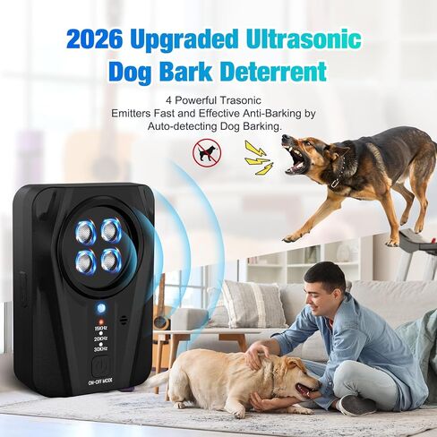 Queenmew Anti Barking Device, 3 Levels Dog Barking Control Devices, 33FT Range Auto Ultrasonic Dog Bark Deterrent, Recharge Dog Silencer Bark Box for Puppy Small Medium Large Dogs in Kuwait