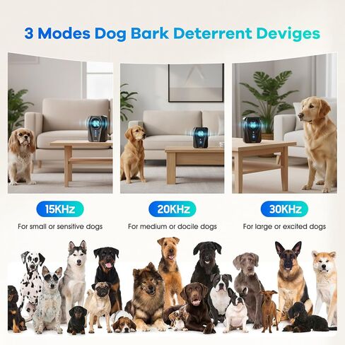 Queenmew Anti Barking Device, 3 Levels Dog Barking Control Devices, 33FT Range Auto Ultrasonic Dog Bark Deterrent, Recharge Dog Silencer Bark Box for Puppy Small Medium Large Dogs in Kuwait