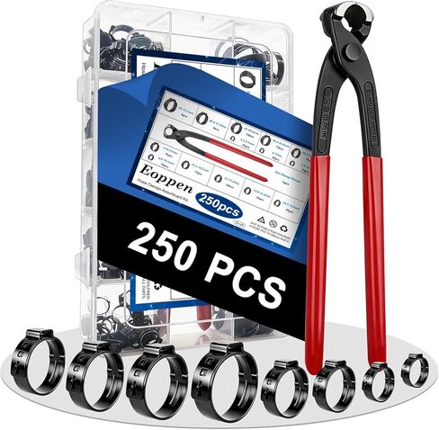 200pcs 19 أحجام 304 مشبك خرطوم أذن واحد من الفولاذ المقاوم للصدأ مع مشبك الأذن pincer 5.3-33.1mm ومتعديل 1/4inch-2inch (6-51mm) مجموعة التشويش على الخرط in Kuwait