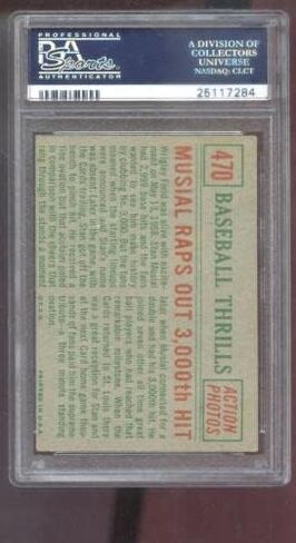 1959 Topps # 470 Stan Musial Raps Out 3000th Hit Thrills PSA 5 متدرج البيسبول - ألواح البيسبول بطاقات عتيقة موقعة in Kuwait