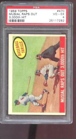 1959 Topps # 470 Stan Musial Raps Out 3000th Hit Thrills PSA 4 متدرج البيسبول - ألواح البيسبول بطاقات عتيقة موقعة in Kuwait