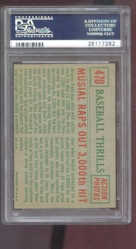 1959 Topps # 470 Stan Musial Raps Out 3000th Hit Thrills PSA 4 متدرج البيسبول - ألواح البيسبول بطاقات عتيقة موقعة in Kuwait