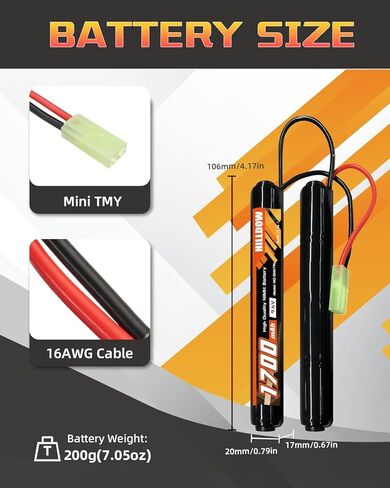 Hilldow 9.6V NiMH Airsoft بطارية 1700 مللي أمبير بطارية قابلة للشحن مع مقبس TMY صغير بطارية RC لبنادق Airsoft (2 حزمة) in Kuwait