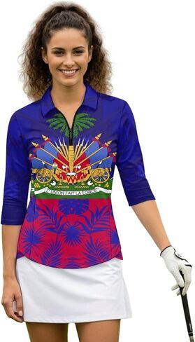 Biyejit Womens Golf Shirt 3/4 Sleeve Quarter Zip Workout Tennis Tops Quick Dry Collared V Neck Polo Shirts Moisture Wicking in Saudi Arabia