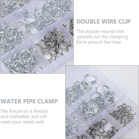 Alipis 150pcs Double Wire Spring Hose Clamps Tube Clips Water Spring Clamp Assortment Kit for Plumbing and Industrial Use, Sizes Φ5-φ14 in Saudi Arabia